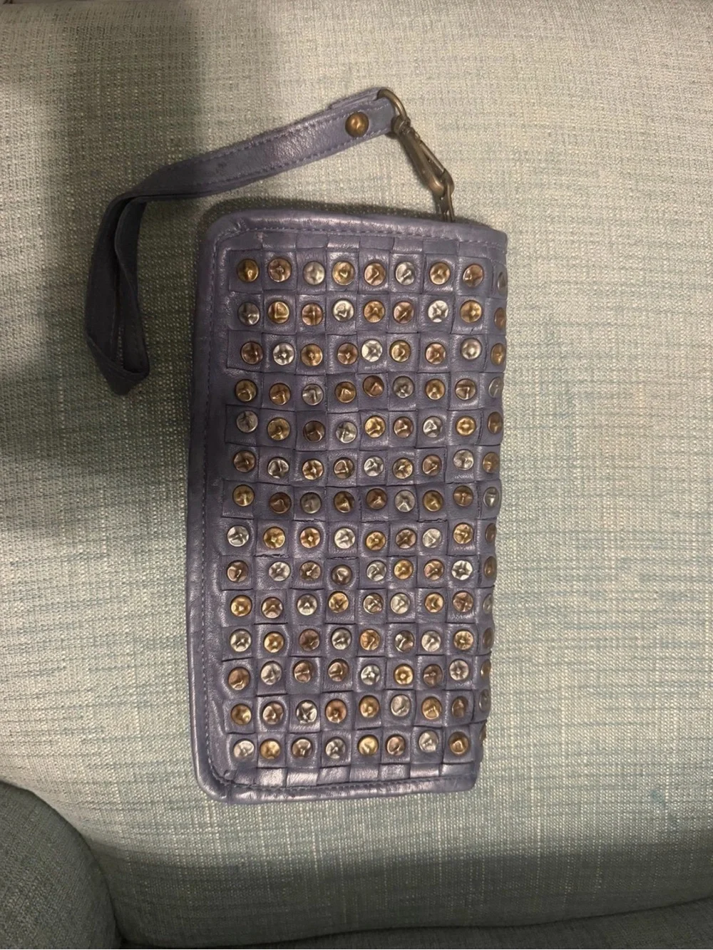 Blue Studded Wristlet Clutch - Picture 1 of 5